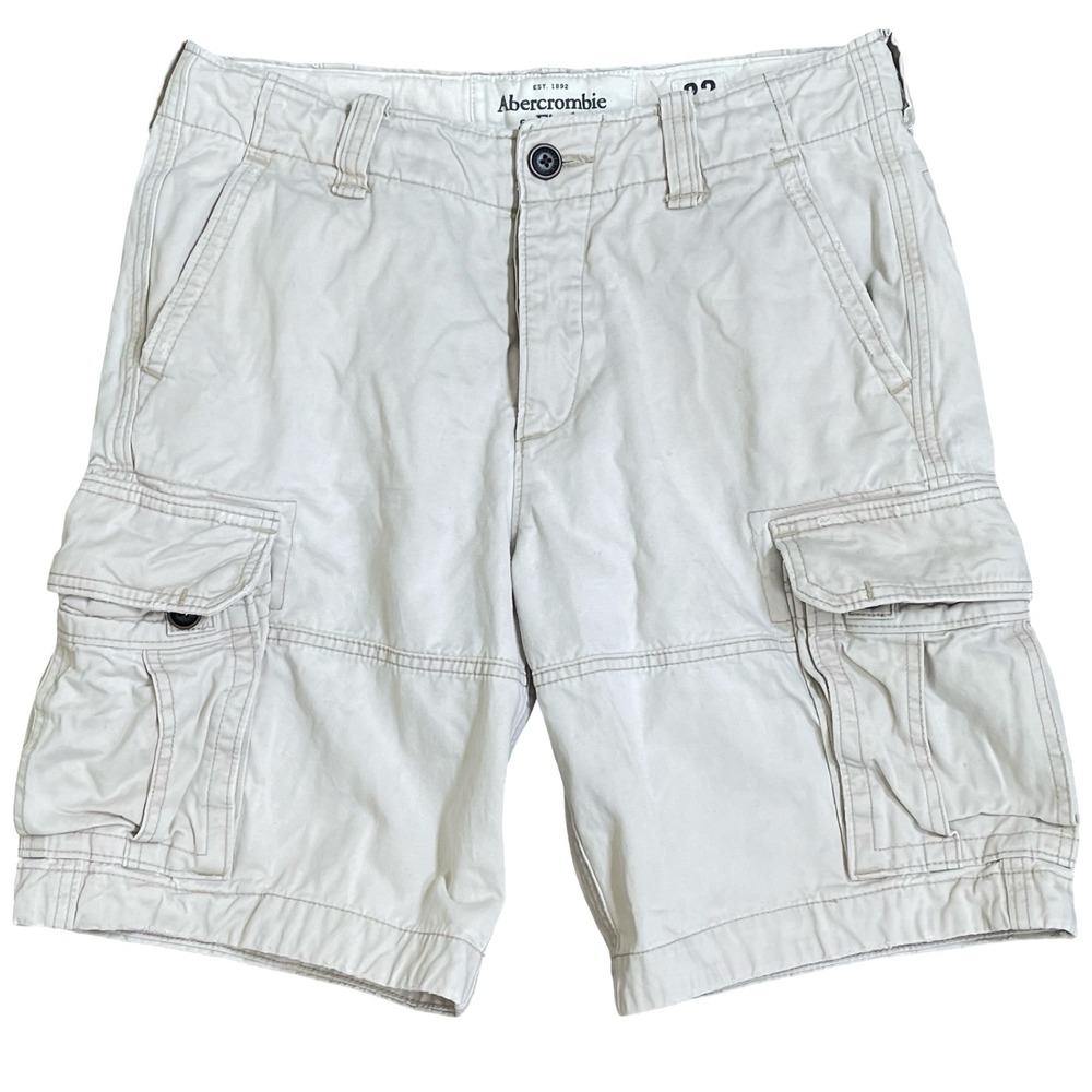 Abercrombie & Fitch Cargo Shorts Mens 31 Tan Khaki Button Fly Utility Baggy Y2K